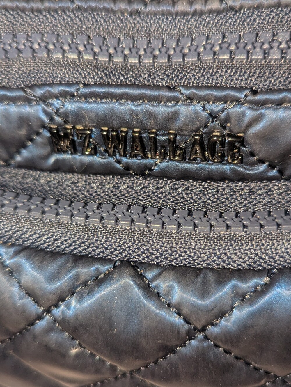 MZ Wallace Metro Quilted Sling Navy /Waist Bag with Leather Pulls - Picture 7 of 14